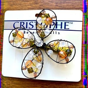 Y2K Christophe Beverly Hills Stunning Ornate Flower Beaded Hair Clip Accessory